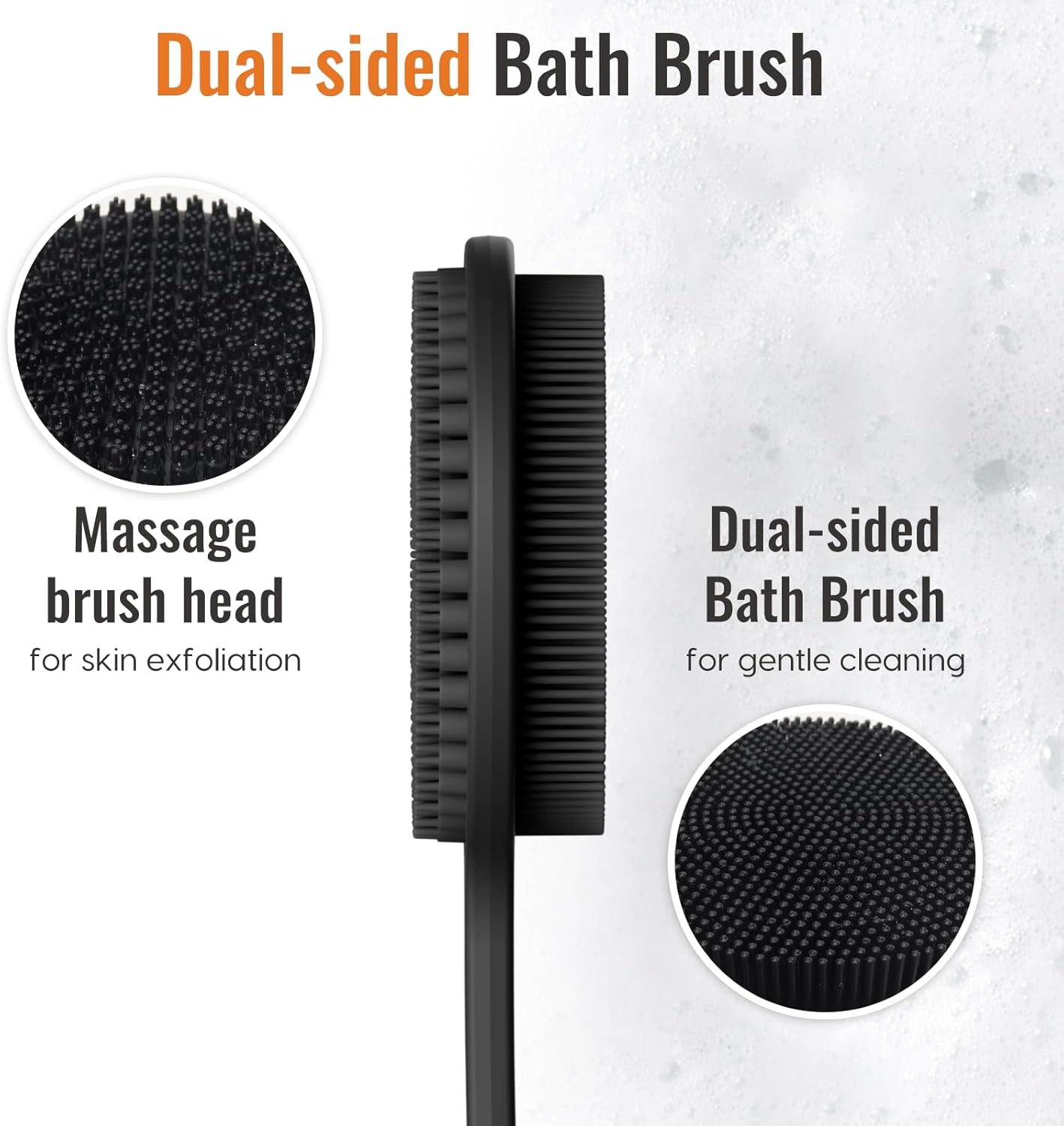 Long Handle Silicone Bath Brush for Back Scrubbing
