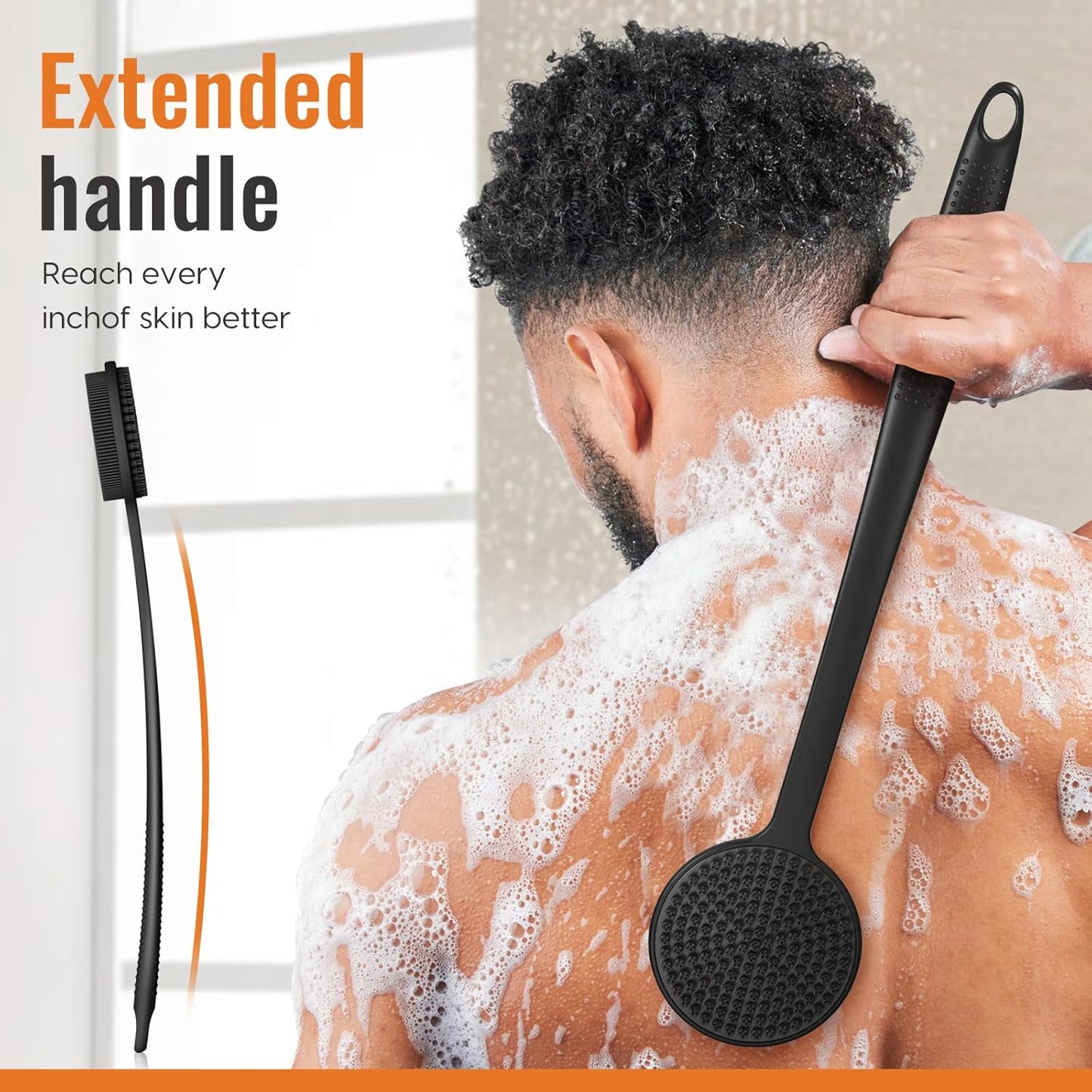 Long Handle Silicone Bath Brush for Back Scrubbing