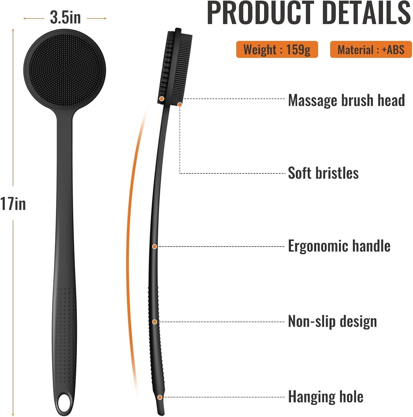 Long Handle Silicone Bath Brush for Back Scrubbing